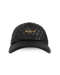 Balmain Black Leather Baseball Cap for men