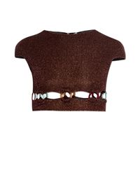 Oseree Brown Top With Lurex Thread