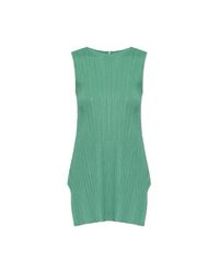 Pleats Please Issey Miyake Green Sleeveless Pleated Dress