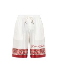 Dolce & Gabbana White Silk Shorts With "Majolica" Print for men