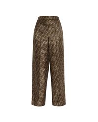 Fendi Brown Silk Trousers With Monogram