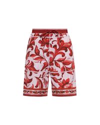 Dolce & Gabbana Red Shorts With 'Maiolica' Print for men