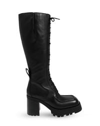 Miista Black Knee-High Lace-Up Boots Grit