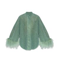 Oseree Green Ostrich Feather Shirt,