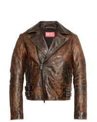DIESEL Brown 'L-Eon' Leather Jacket for men