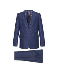 Gucci Blue Wool Suit With Monogram for men
