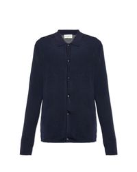 Officine Generale Blue Cardigan With Collar 'Brent' for men