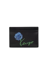 KENZO Black Leather Card Holder With Logo for men