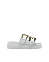Versace Jeans Couture White Platform Slides