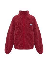 American Vintage Red Fleece Sweatshirt With A Stand-Up Collar