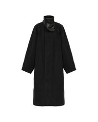 Bottega Veneta Black Coat With Leather Stand Collar