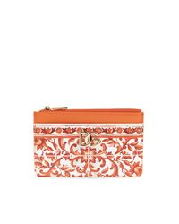 Dolce & Gabbana Red Leather Card Holder With "Majolica" Print