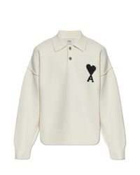 AMI White Wool Long-Sleeve Polo