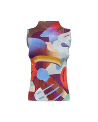 Pleats Please Issey Miyake Red Sleeveless Pleated Top
