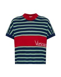 Versace Red T-Shirt With Striped Pattern
