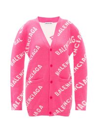 Balenciaga Pink Intarsia Wool-blend Cardigan