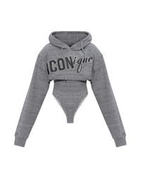 DSquared² Gray Hooded Bodysuit