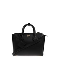 MCM Black Leather Hand Bag With Logo