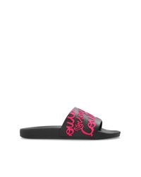 Versace Jeans Couture Black Rubber Slides With A Raised Logo
