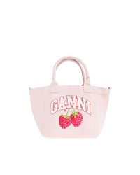 Ganni Pink Shopper Bag With Logo