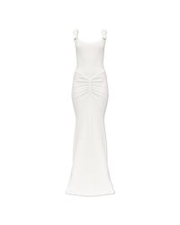 Versace Jeans Couture White Long Dress With Decorative Buckles On The Straps