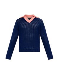 Fendi Blue Sweater With Logo Patch for men