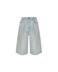 Balenciaga Blue Denim Shorts With Raw Hem
