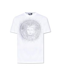Versace White T-Shirt With Shimmering Appliqués for men