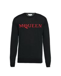 McQueen Black Wool Sweater With Logo for men