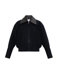 Bottega Veneta Black Jacket With Leather Collar