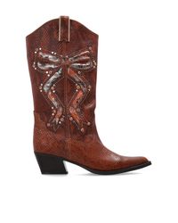 Kurt Geiger Brown Leather Cowboy Boots "Rodeo Bow"