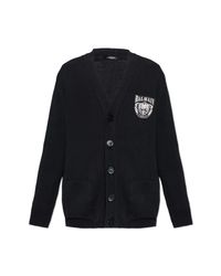 Balmain Black Cardigan With A Shimmering Applique for men