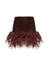 Oseree Brown Skirt With Lurex Thread And Feathers