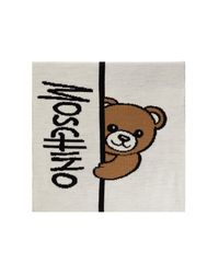 Moschino White Scarf With A Characteristic Teddy Bear Motif