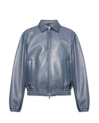 Ferragamo Blue Leather Jacket for men