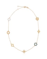Tory Burch White Necklace With Shimmering Crystals