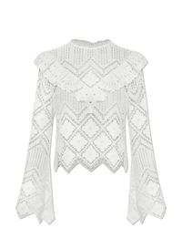 Self-Portrait White Lace Top With Long Sleeves