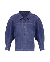 Pleats Please Issey Miyake Blue Pleated Jacket With Pocket