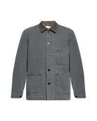 Officine Generale Gray Jacket With Corduroy Collar for men