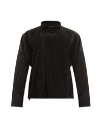 Homme Plissé Issey Miyake Black Pleated Jacket With A Stand-Up Collar for men