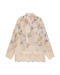 Zimmermann Natural Loose-Fit Top With Lace Inserts