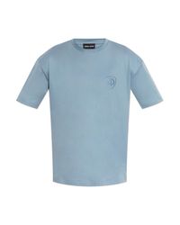 Giorgio Armani Blue T-Shirt With Embroidered Logo for men