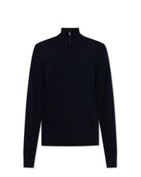 Sease Blue Wool Sweater With A Stand-Up Collar for men