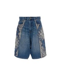 R13 Blue Denim Bermuda Shorts With Appliqués
