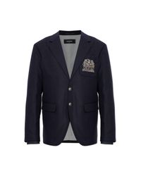 DSquared² Blue Wool Blazer With Embroidered Logo for men