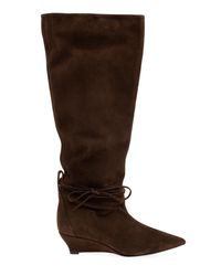 Odissi Brown Suede Wedge-Heeled Boots