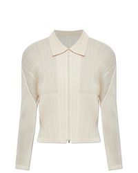 Pleats Please Issey Miyake White Pleated Cardigan