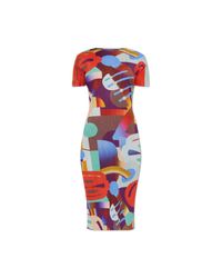Pleats Please Issey Miyake Red Pleated Dress With Short Sleeves