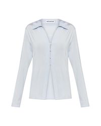 Self-Portrait White Satin Top With Long Sleeves