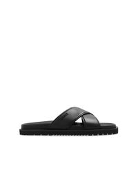 Versace Black Leather Slippers for men